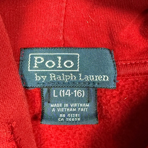 Vintage Polo Ralph Lauren Big Pony Zip Up Hoodie Youth Large 14-16 Red Blue - Picture 4 of 9